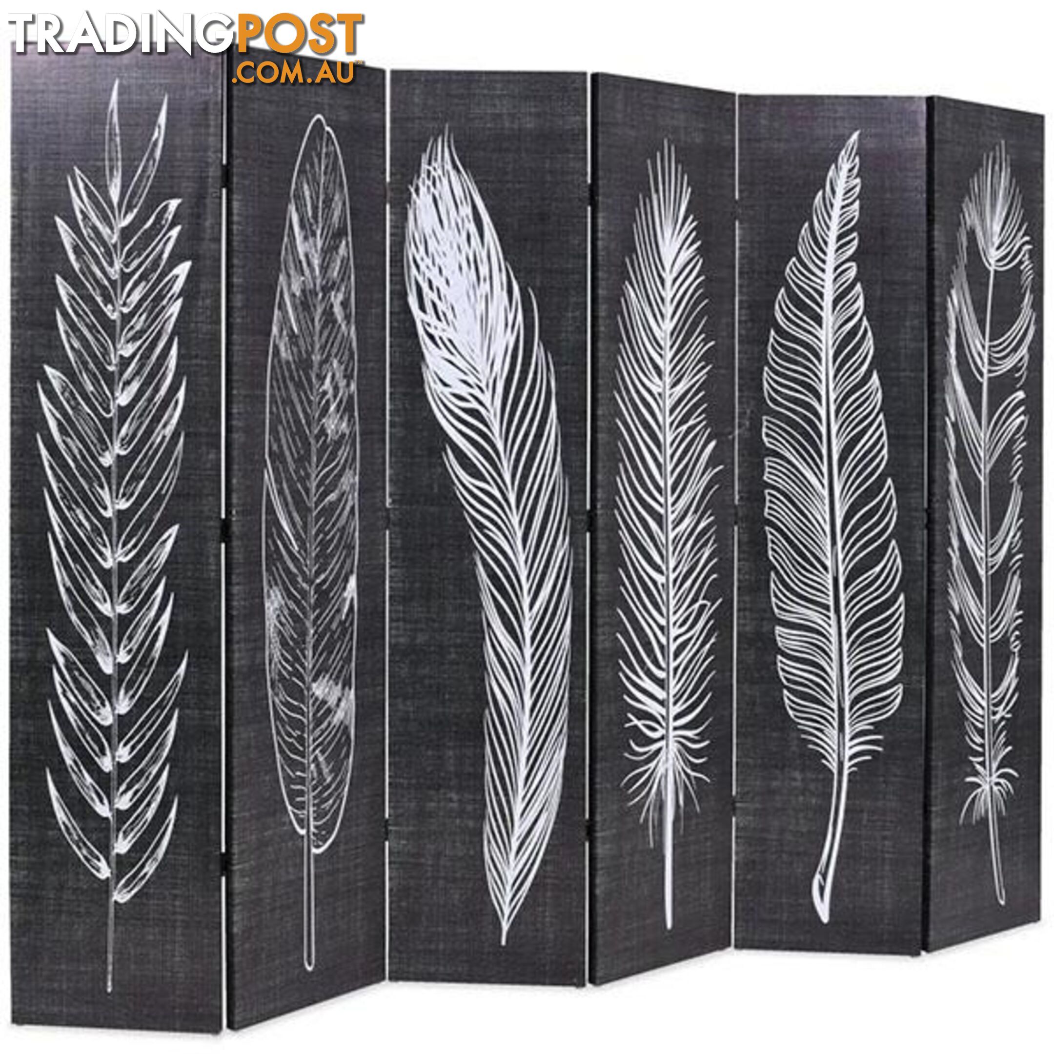 Folding Room Divider 228x170cm Black and White Feathers - Unbranded - 7427046238809