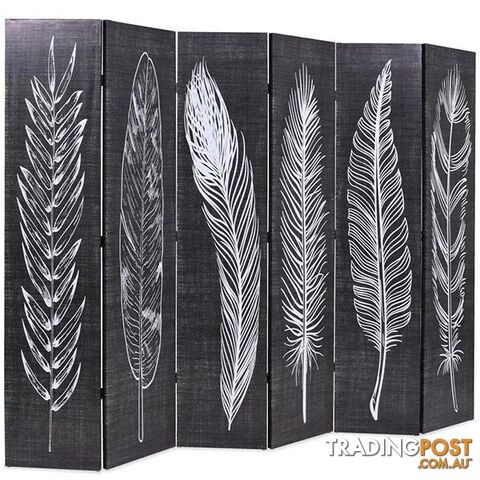 Folding Room Divider 228x170cm Black and White Feathers - Unbranded - 7427046238809