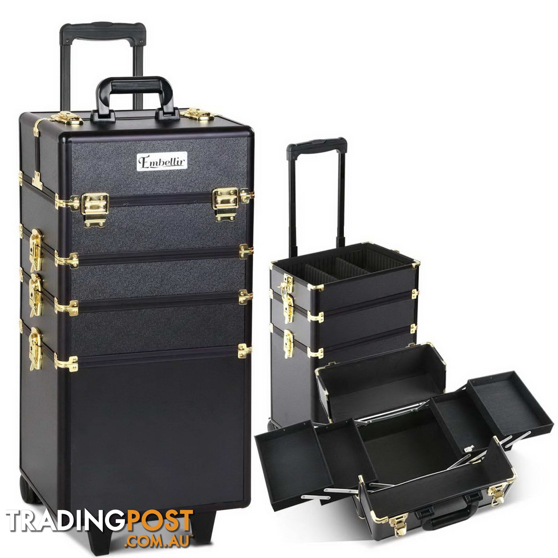 7 in 1 Make Up Cosmetic Beauty Case â Black & Gold - Embellir - 4344744403724