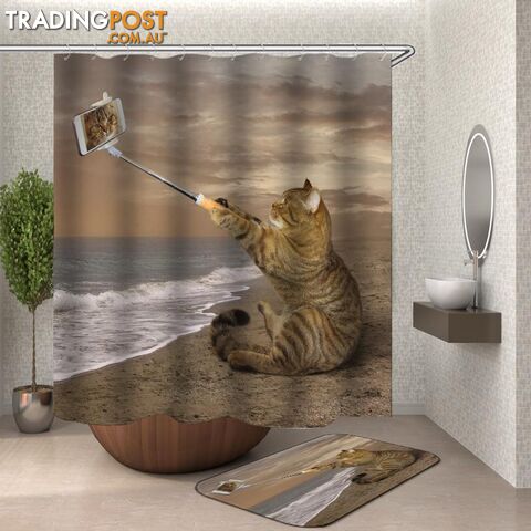 Catâs Selfie On The Beach Shower Curtain - Curtain - 7427046105828