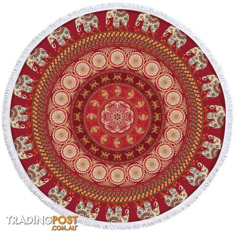 Reddish Elephant Mandala Beach Towel - Towel - 7427046328562