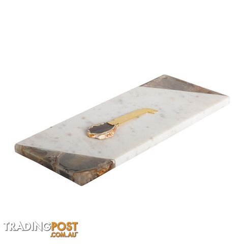 Agate Cheese Platter and Knife 38x15x2.5cm Natural - Unbranded - 7427046146098