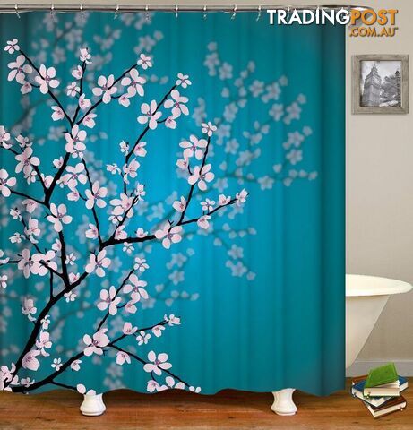 Cherry Blossom Over The Turquoise Shower Curtain - Curtain - 7427005941504