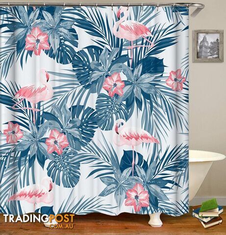 Bright Flamingo And Tropical Green Shower Curtain - Curtain - 7427046016162