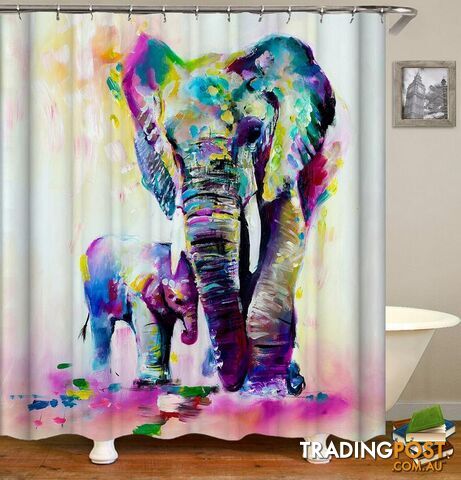 Elephant And Its Baby Art Painting Shower Curtain - Curtain - 7427045996656