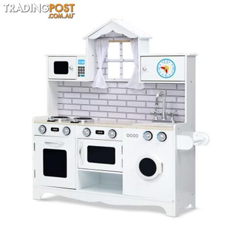 Kids Kitchen Set Pretend Play Food Sets Utensils Toys White - Keezi - 9350062258743