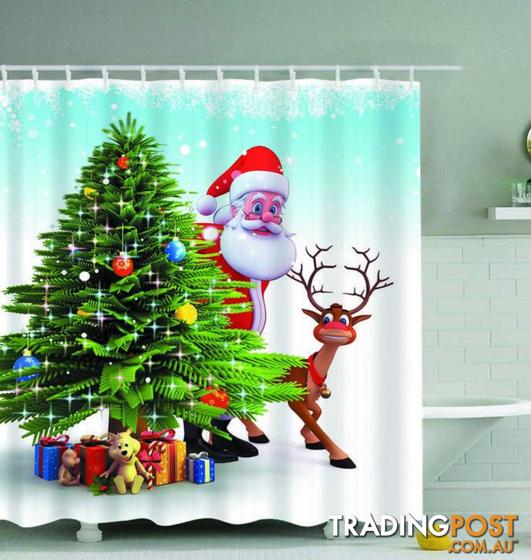 Santa And Reindeer Sneaking Out Shower Curtain - Curtains - 7427046063142