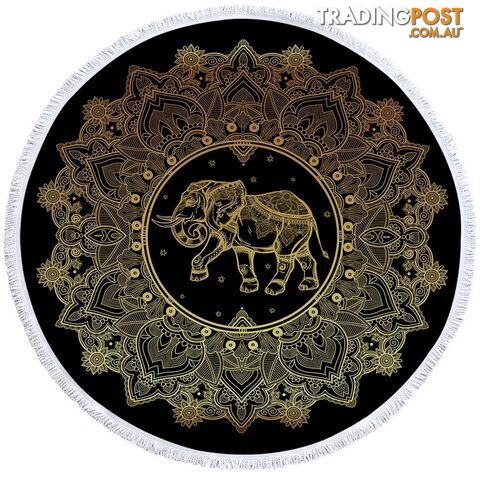 Golden Indian Mandala and Elephant Beach Towel - Towel - 7427046320627