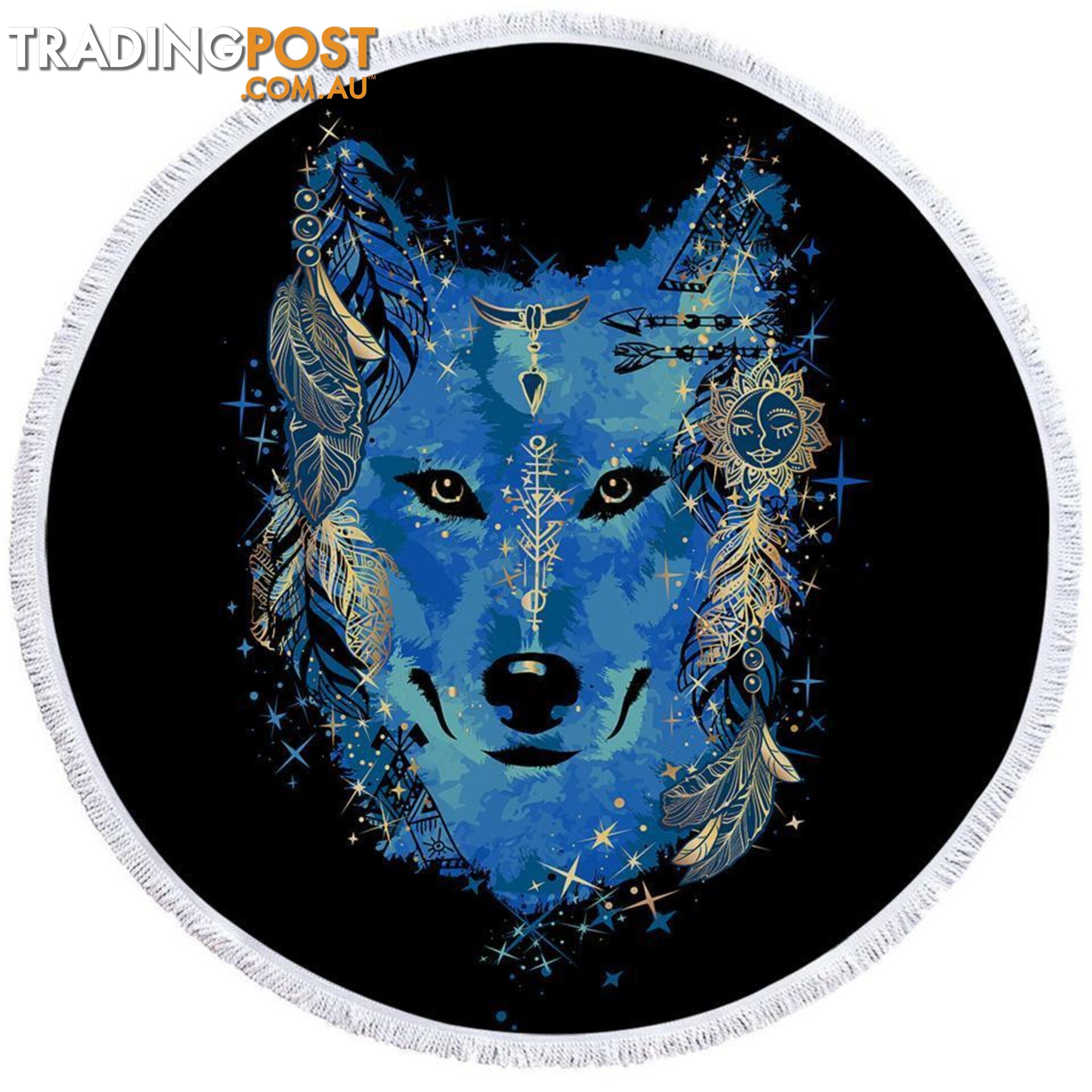 Native American Blue Wolf Beach Towel - Towel - 7427046310468