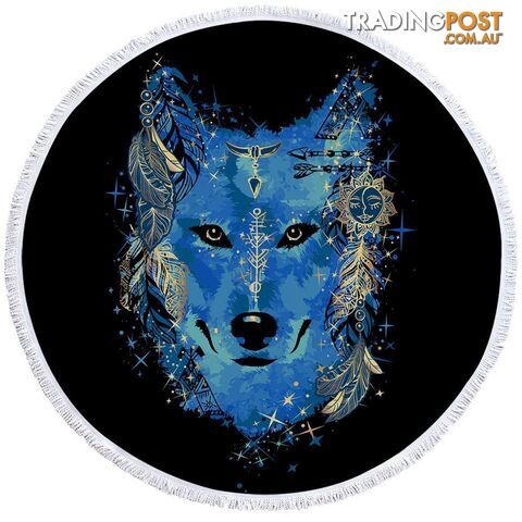 Native American Blue Wolf Beach Towel - Towel - 7427046310468