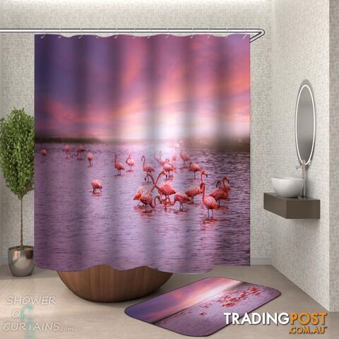 Flamingos In The Lake Shower Curtain - Curtain - 7427046282116