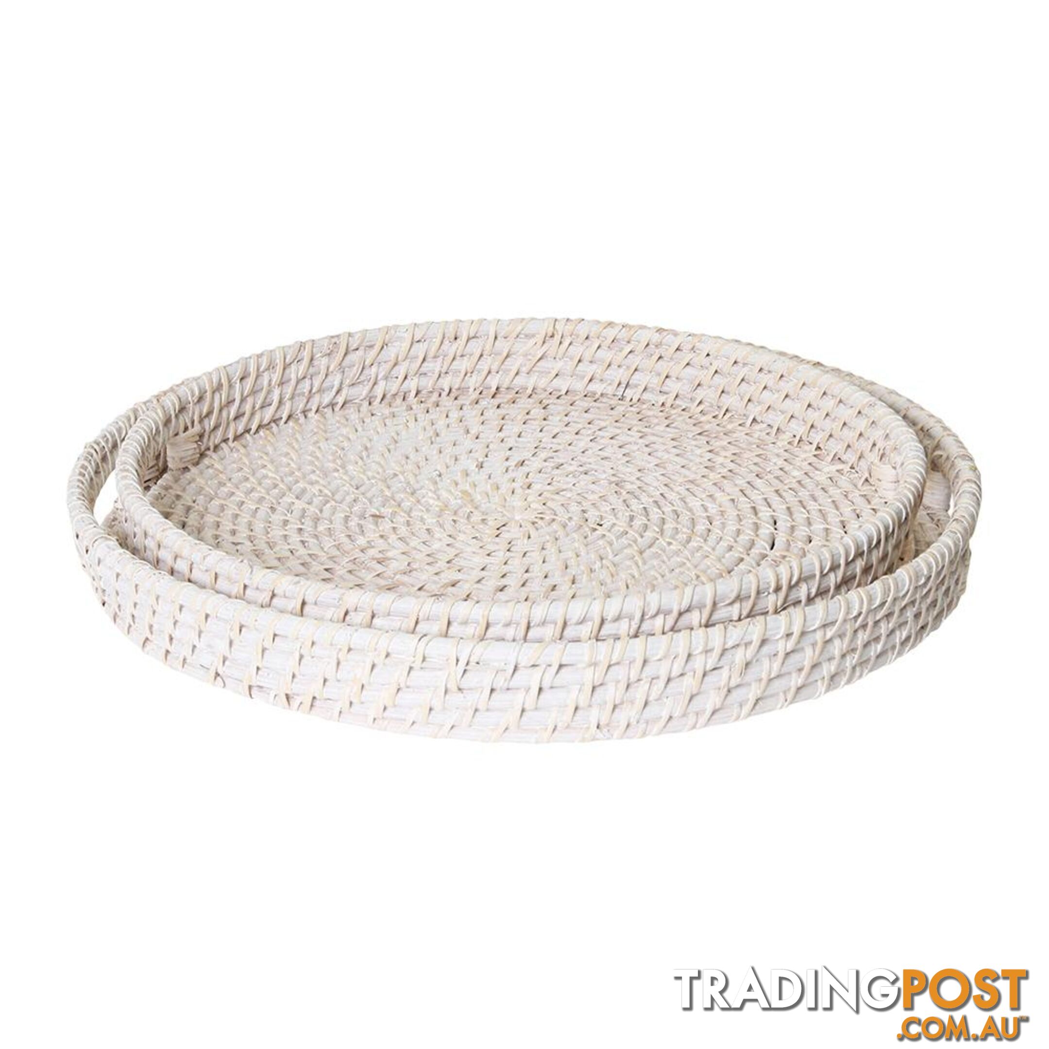 Rattan Set of 2 Trays Large: 45x8cm , Medium: 40x6cm White Wash - Unbranded - 7427046153584