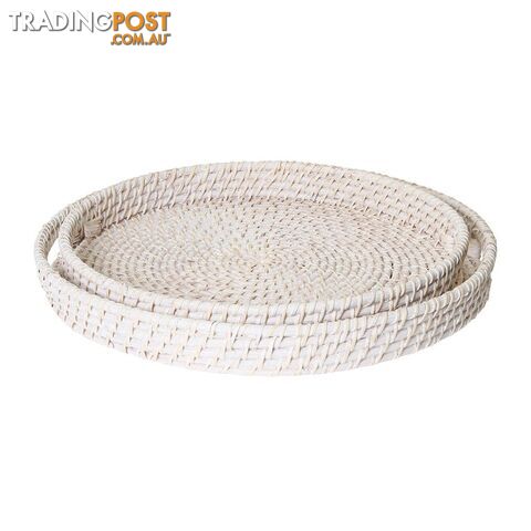 Rattan Set of 2 Trays Large: 45x8cm , Medium: 40x6cm White Wash - Unbranded - 7427046153584