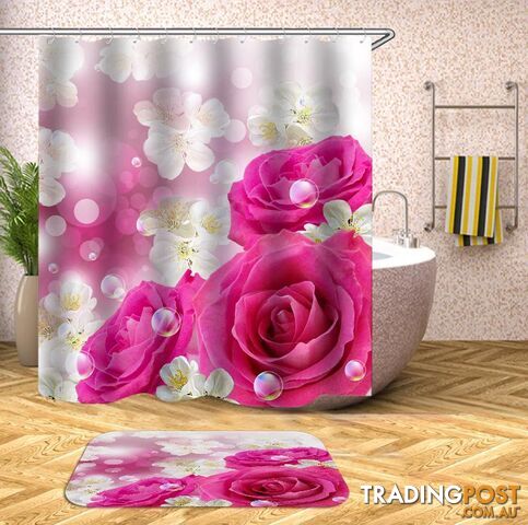 White And Pink Shower Curtain - Curtain - 7427045930773