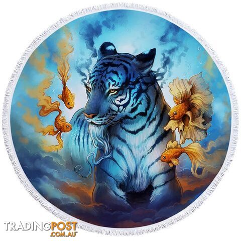 Blue Tiger and Fish Beach Towel - Towel - 7427046329002