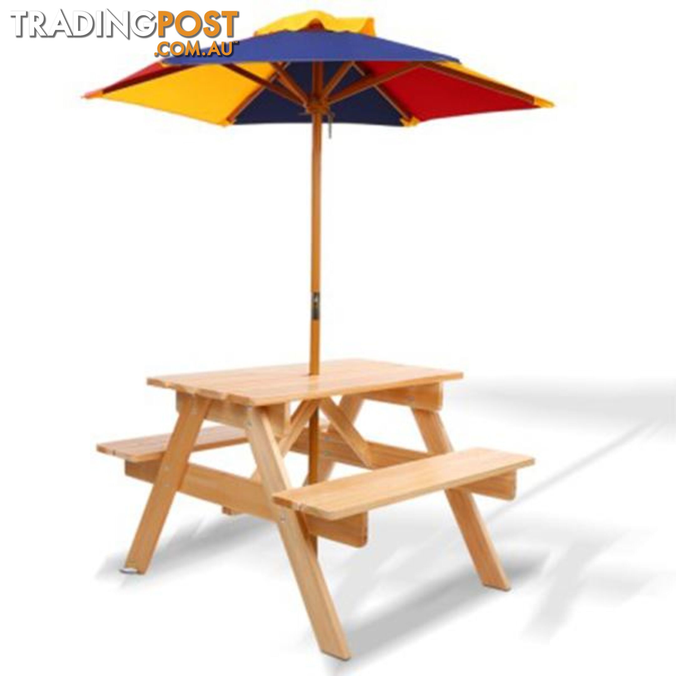 Wooden Picnic Table Set With Umbrella For Kids - Keezi - 4326500256454