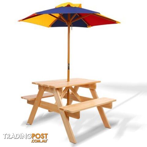 Wooden Picnic Table Set With Umbrella For Kids - Keezi - 4326500256454