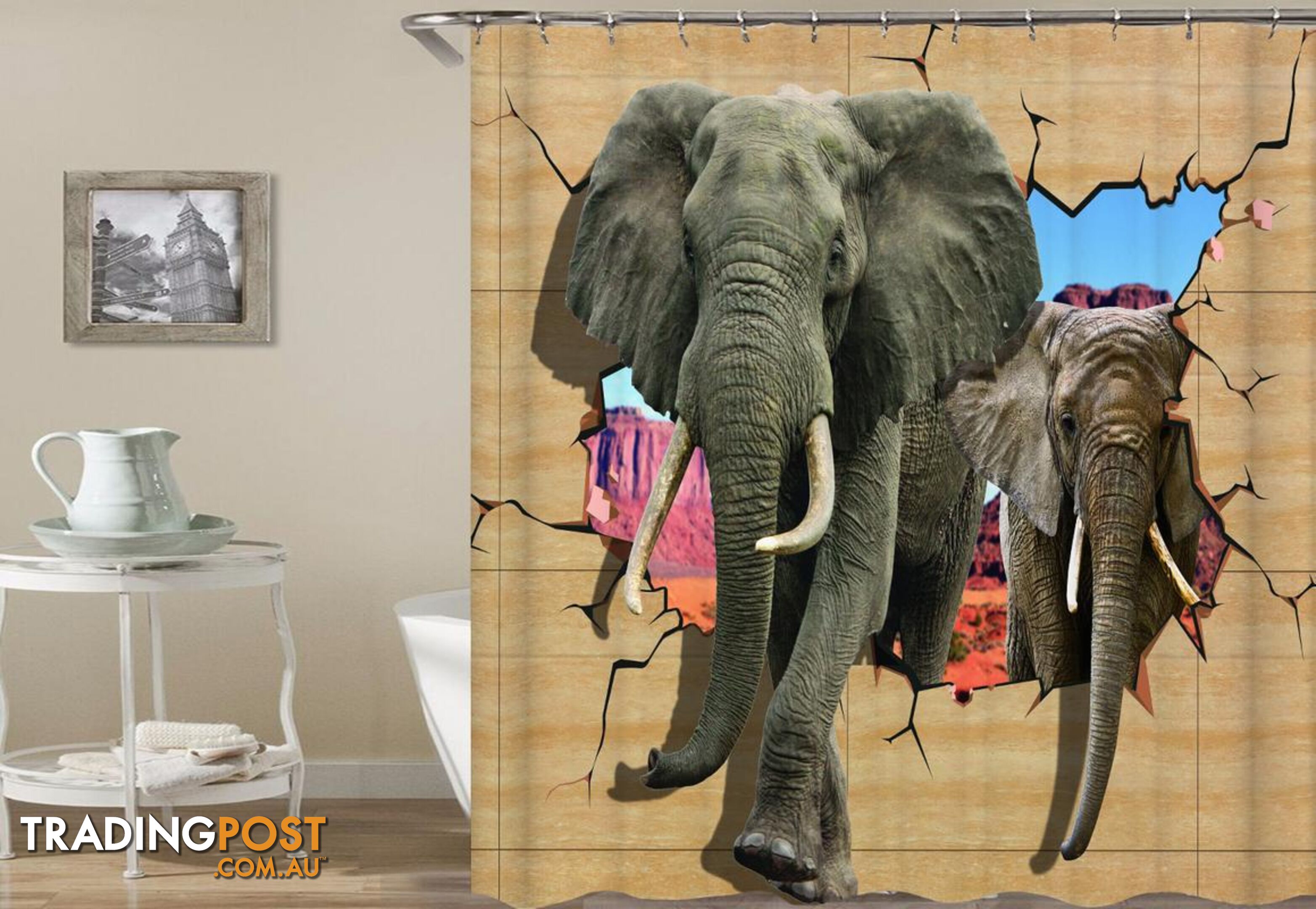 Elephants Breaking A Wall Shower Curtain - Curtain - 7427046033190