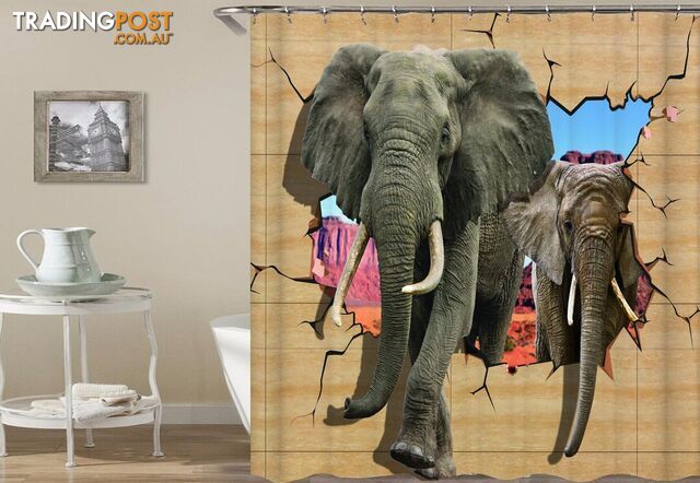 Elephants Breaking A Wall Shower Curtain - Curtain - 7427046033190