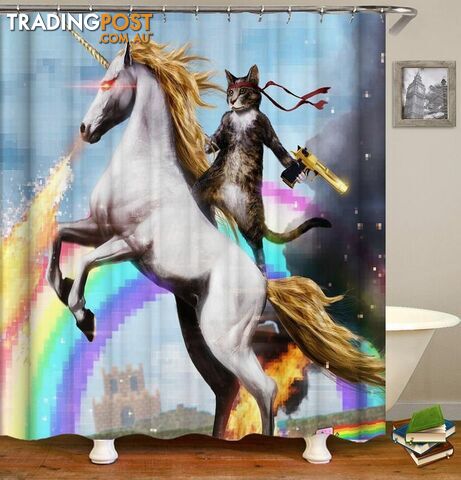 Cat Riding A Unicorn Shower Curtain - Curtain - 7427045971714