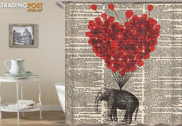 Elephant and Heart Shape Hot Air Balloon Shower Curtain - Curtain - 7427046031820