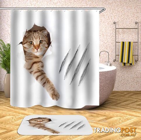 Scratching Cat Shower Curtain - Curtain - 7427045946736