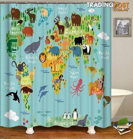 Cartoon Animals Introduce World Map Shower Curtain - Curtain - 7427005896286