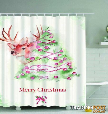 Reindeer Merry Christmas Art Painting Shower Curtain - Curtains - 7427046063777