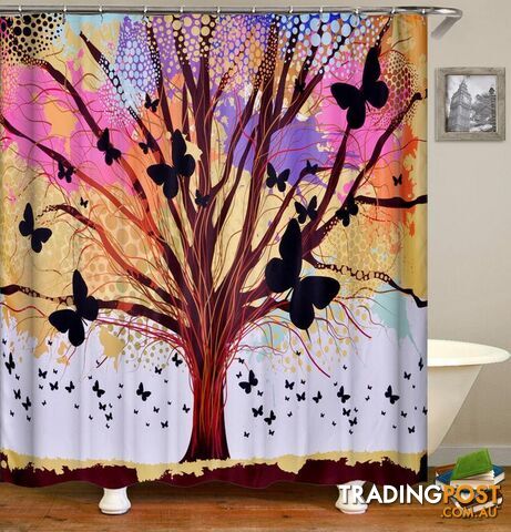 Pastel Colors Tree And Butterflies Shower Curtain - Curtains - 7427045954892