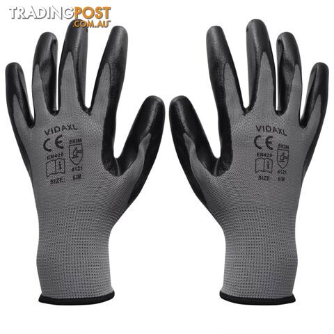 Work Gloves Nitrile 24 Pairs Grey And Black Size 9/L - Unbranded - 9476062039202