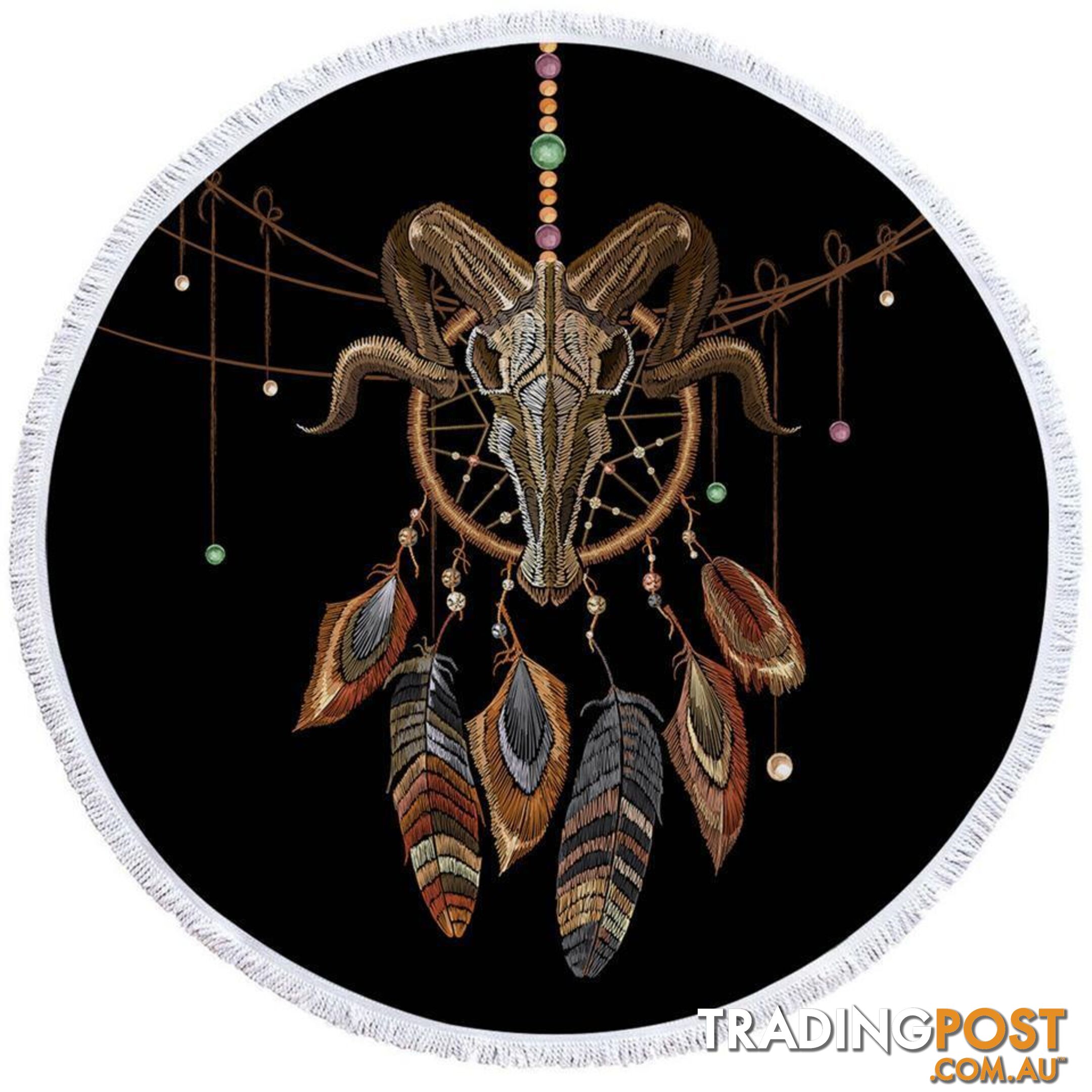 Goat Skull Dream Catcher Beach Towel - Towel - 7427046325714