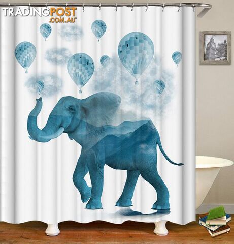 Blue Hot-Air Balloons And Elephant Shower Curtain - Curtain - 7427045996410