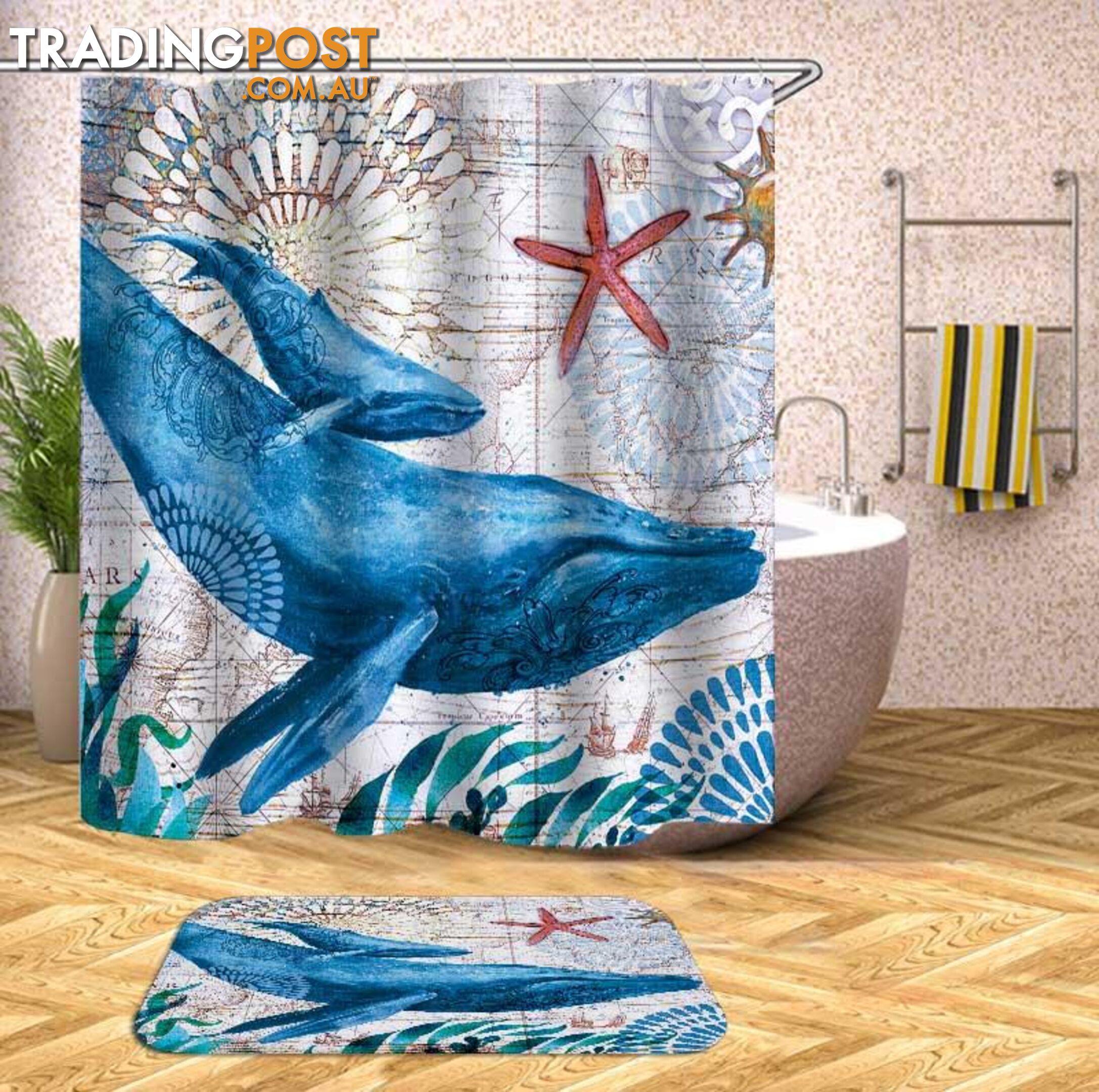 Whales Vintage Map Shower Curtain - Curtain - 7427046054256