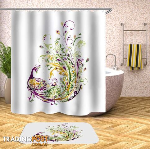 Green Yellow Purple Peacock Shower Curtain - Curtains - 7427045951730