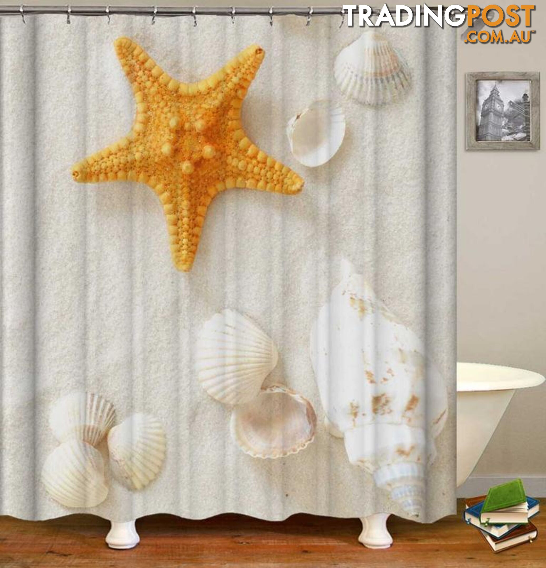 Yellow Starfish And Seashells Shower Curtain - Curtain - 7427046076111