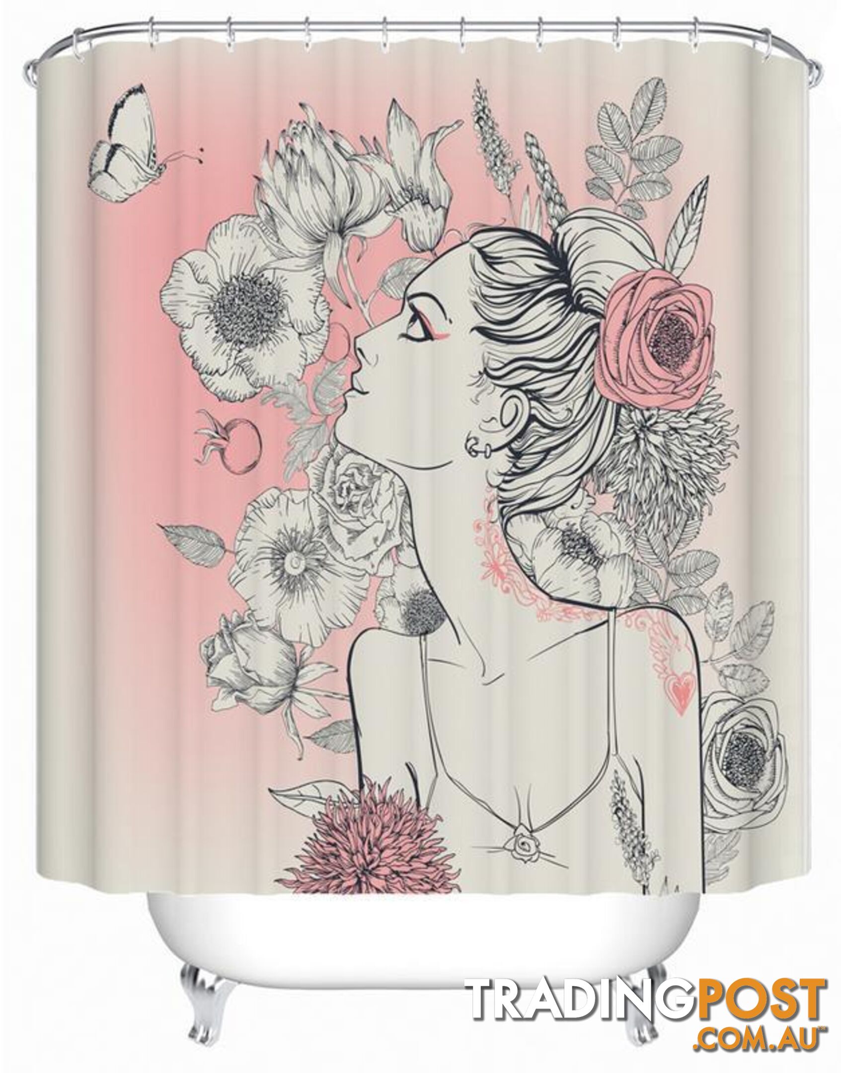 Floral Girl Pink And White Shower Curtain - Curtain - 7427045938236