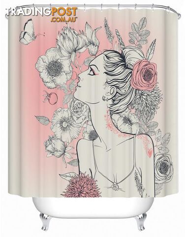 Floral Girl Pink And White Shower Curtain - Curtain - 7427045938236