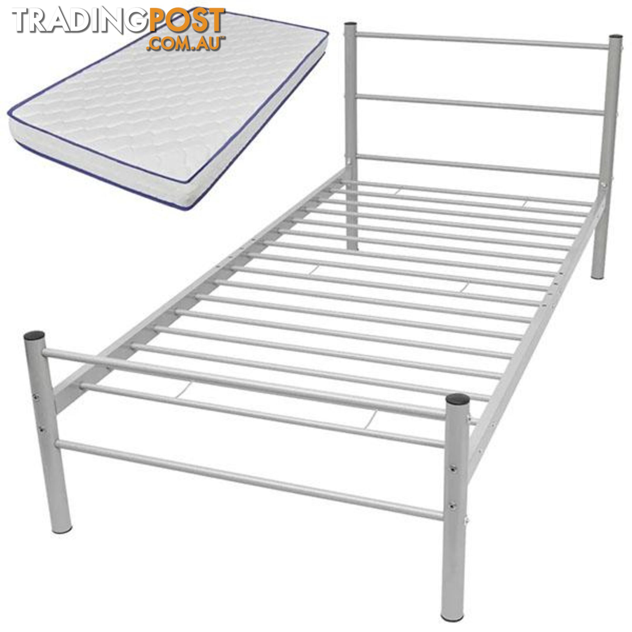 Metal Bed with Memory Foam Mattress White King Single - Unbranded - 9476062107819