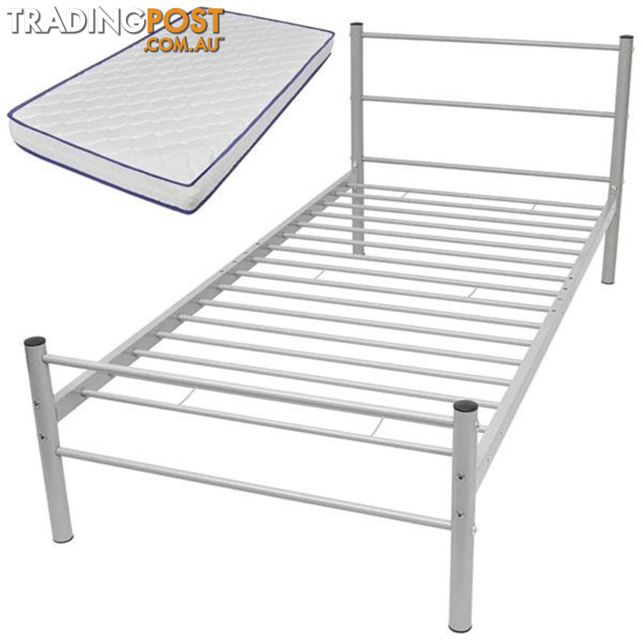 Metal Bed with Memory Foam Mattress White King Single - Unbranded - 9476062107819