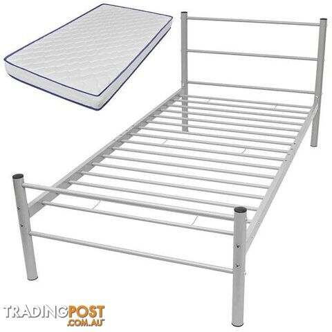 Metal Bed with Memory Foam Mattress White King Single - Unbranded - 9476062107819