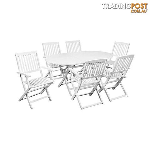 7 Piece Folding Outdoor Dining Set Solid Acacia Wood White - Unbranded - 8718475622284
