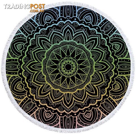 Mandala Over Black Beach Towel - Towel - 7427046321570