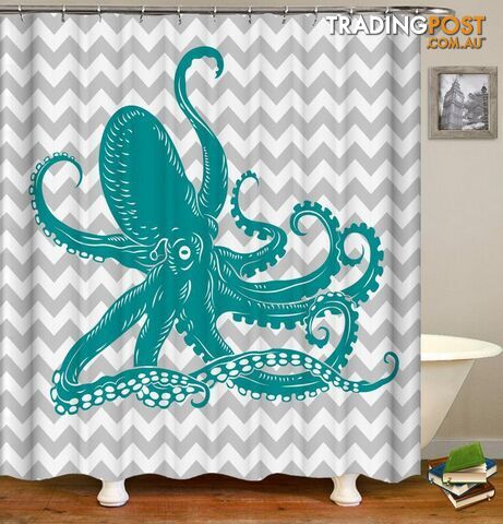 Turquoise Octopus Shower Curtain - Curtains - 7427045948037
