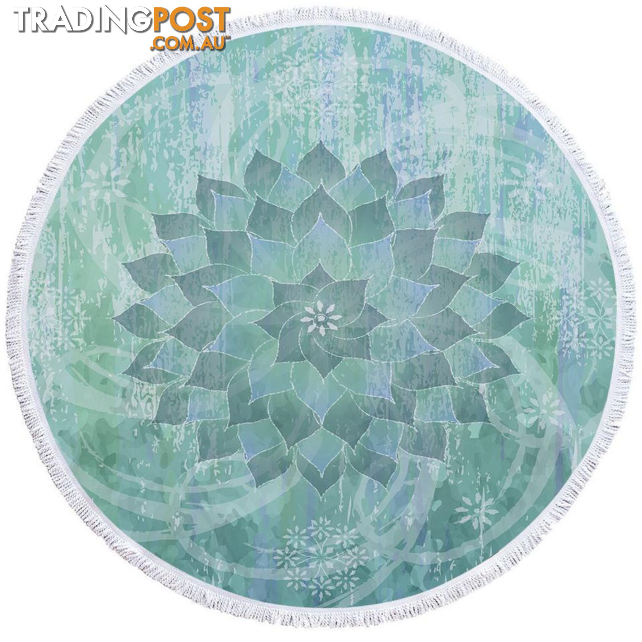 Teal Blue Turquoise Leaf Circle Beach Towel - Towel - 7427046321006