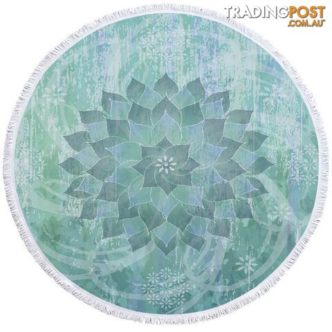 Teal Blue Turquoise Leaf Circle Beach Towel - Towel - 7427046321006