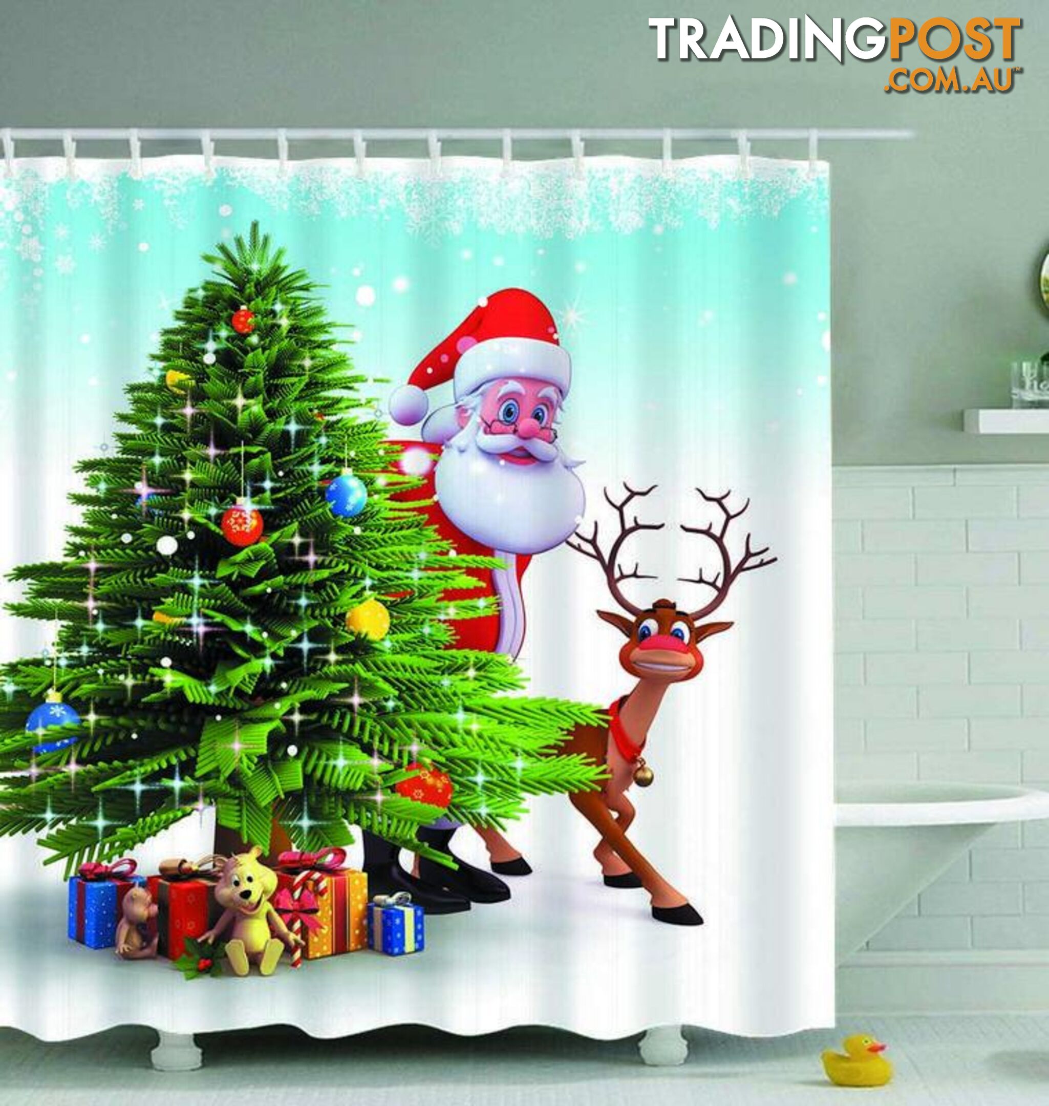 Santa And Reindeer Sneaking Out Shower Curtain - Curtains - 7427046063067