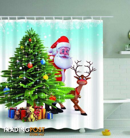 Santa And Reindeer Sneaking Out Shower Curtain - Curtains - 7427046063067