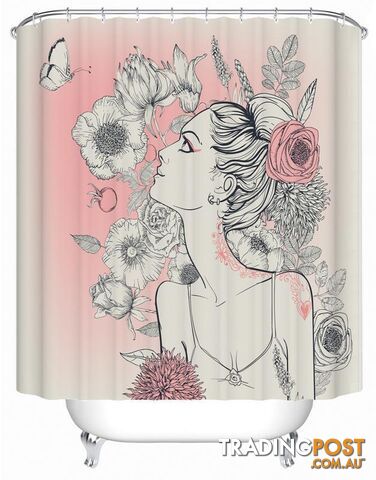 Floral Girl Pink And White Shower Curtain - Curtain - 7427045938342