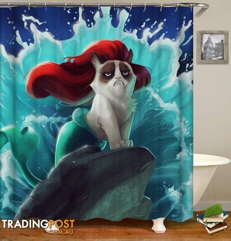 Mermaid Cat Shower Curtain - Curtain - 7427045978690