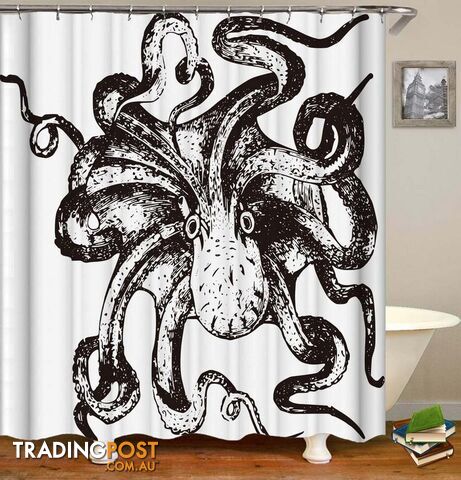 Kraken Octopus Drawing Shower Curtain - Curtain - 7427046135726